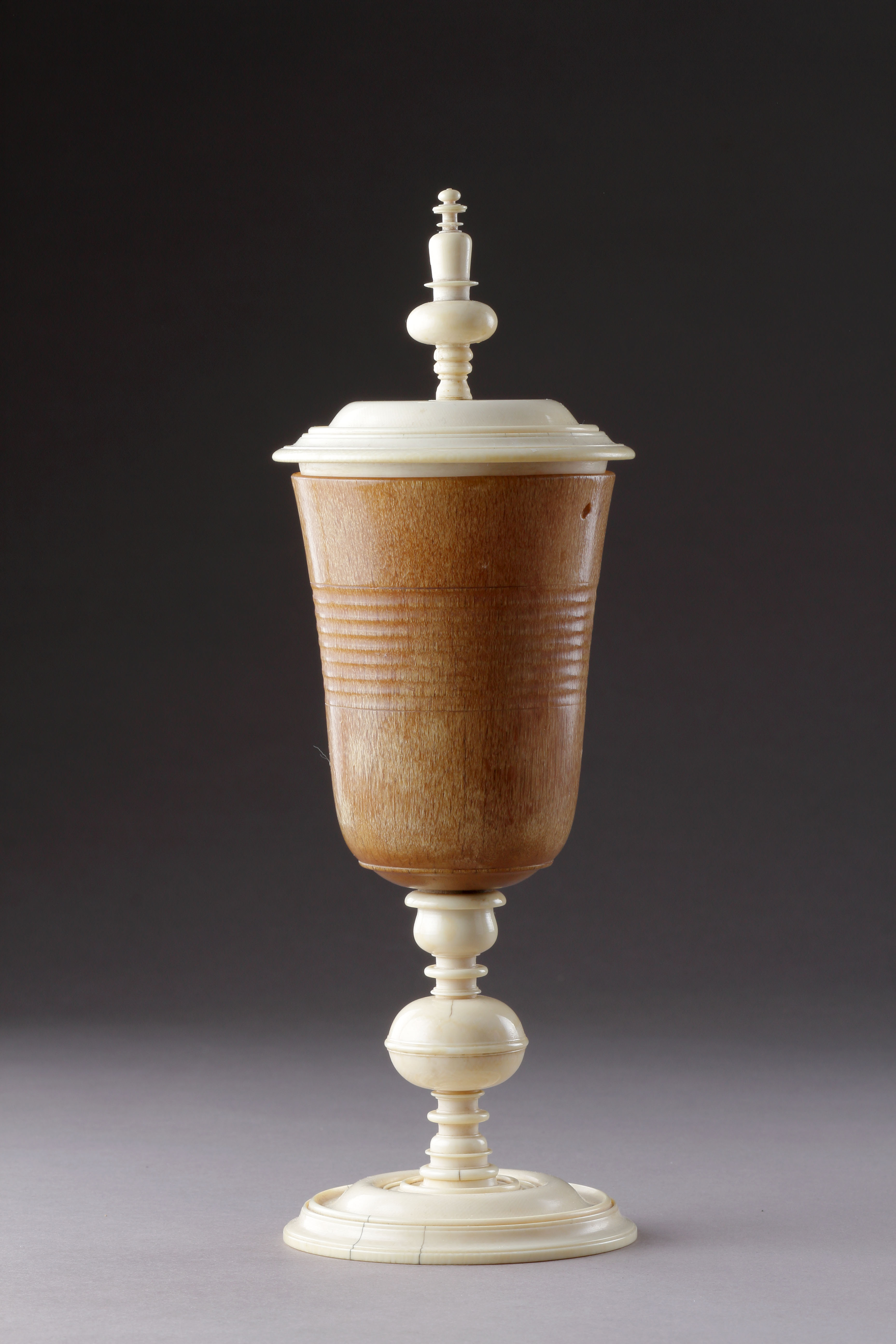 German Renaissance Turned Rhinoceros Horn and Ivory Cup and Cover